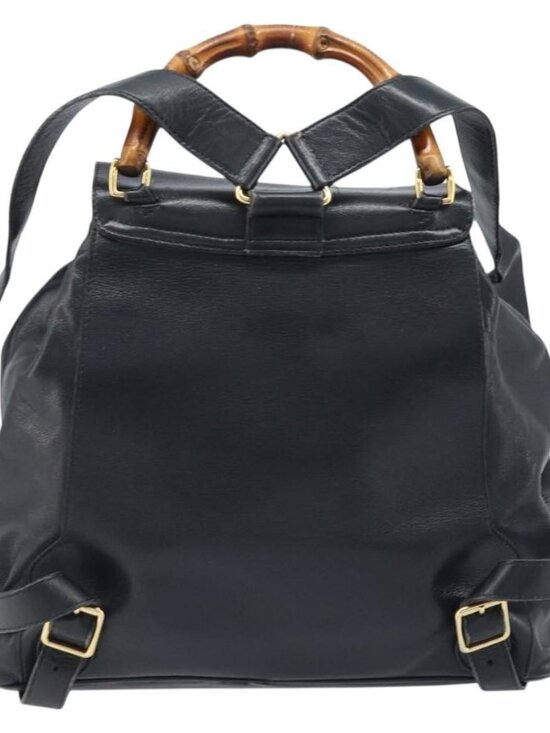GUCCI Bamboo Backpack Leather Black Gold 003 2058 0016 Auth gh2009 main image 9